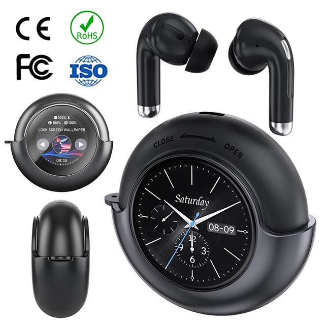 Custom T7 LCD Touchscreen Bluetooth Earphone with CE FCC Rohs ANC Noise Cancelling 3D Surround Bass In-ear TWS Wireless Earbuds