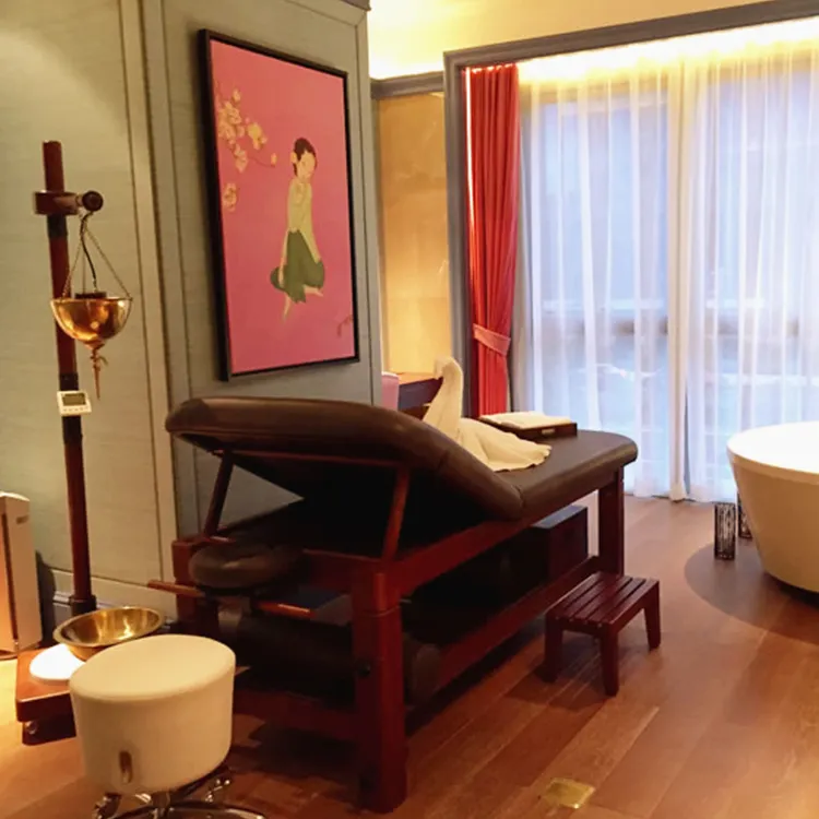 Table de Massage en bois multifonctionnel, lit de massage, ustensile à l'huile, Panchakarma