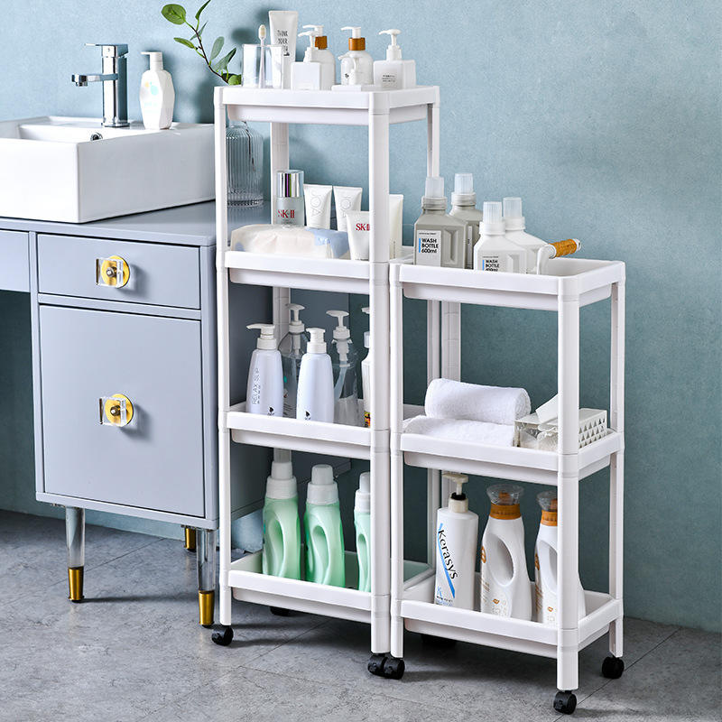 White PP Rolling Utility Cart Three Tier Storage Shelf Rectangular ...