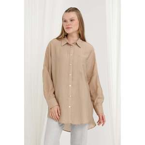 Camisa de Mujer con Botones de Perla y Detalle de Pecho en la Espalda - 20645GML - CAMEL - Product Image 4