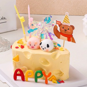 Cartoon Cheesecake Cake Toppers Cute Pig Dog Figurines Birthday Party Decor Reusable Animal Cake Decorations - Product Image 1