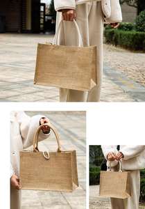 गर्म बिक्री के अनुकूल कस्टम लोगो जूट बर्प किराने की थैलियों रिबन और रस्सी हैंडल के साथ प्राकृतिक खरीदारी थोक - Product Image 3