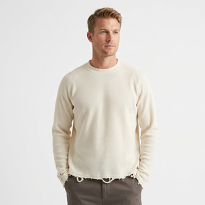 Heavyweight Custom 100% Cotton Pullover Waffle Knit <b>Thermal</b> Oversized Distressed Streetwear Printing Long <b>T</b> <b>Shirt</b> <b>For</b> <b>Men</b> - Product Image 2