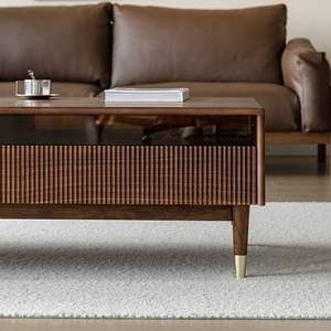 AJUNION Mid-Centuryモダンコーヒーテーブルフルーテッドデザイン木制コーヒーテーブルリビングルーム家具引き出し付きセンターテーブル - Product Image 3