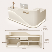 Comptoir de réception en forme de L incurvé sur mesure avec éclairage LED, comptoir de réception en MDF blanc, moderne, pour salon de beauté, spa, boutique de croisière
