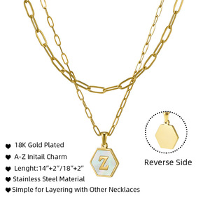 Zogxin Hexagonal Pendant Necklace 18K Gold Plated Double Layer Zinc Alloy Chain Women's Jewelry Gift Daily Wear - Product Image 3