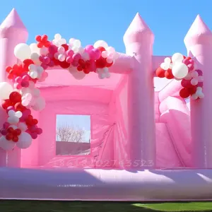 Mới Ngoài Trời Trắng/Hồng Wedding Slide Bouncer Inflatable Bounce House Jumping Lâu Đài Bouncy Với Ball Pit Để Bán