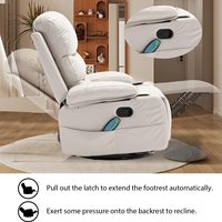 Fauteuil inclinable manuel beige à bascule et pivotant avec massage, chauffage, porte-gobelets, en similicuir surdimensionné pour salon