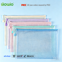 Pochette de rangement transparente en maille colorée personnalisée UIOWIO avec fermeture éclair pour documents, idéale pour les voyages et le bureau