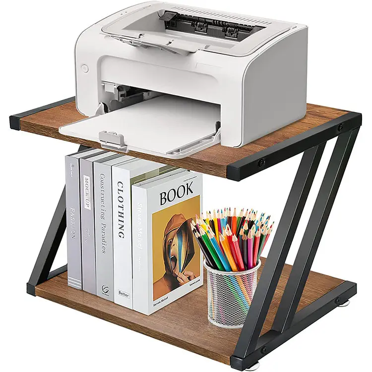 Support d'imprimante de bureau en bois Étagère d'imprimante polyvalente avec pieds antidérapants réglables Table d'imprimante de bureau en bois à 2 niveaux