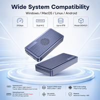 Caja para SSD NVMe M2 de Doble Bahía RAID, 20Gbps USB3.2 Gen2x2, Ventilador Integrado, Aluminio, 2230/2242/2260/2280, Máximo 8TB, RAID0/1/JBOD
