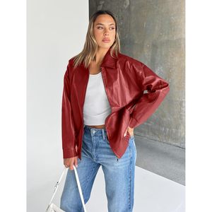 FOXA Women's Leather Bomber Jacket Oversized Full Sleeve Woven Fabric Statement Piece - Product Image 4