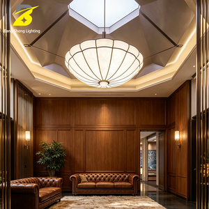 Lámpara Colgante de Alabastro con Marco de Metal Bronce Oscuro y Pantalla de Piedra Natural Veteada, Lámpara de Suspensión para Vestíbulo de Hotel - Product Image 3