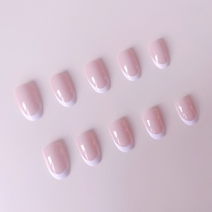 Faux ongles à presser <span class=keywords><strong>couleur</strong></span> unie style <span class=keywords><strong>French</strong></span> Bow, détachables et réutilisables, kit d'ongles, vente en gros d'usine, OEM ODM, ensemble personnalisé - Product Image 5
