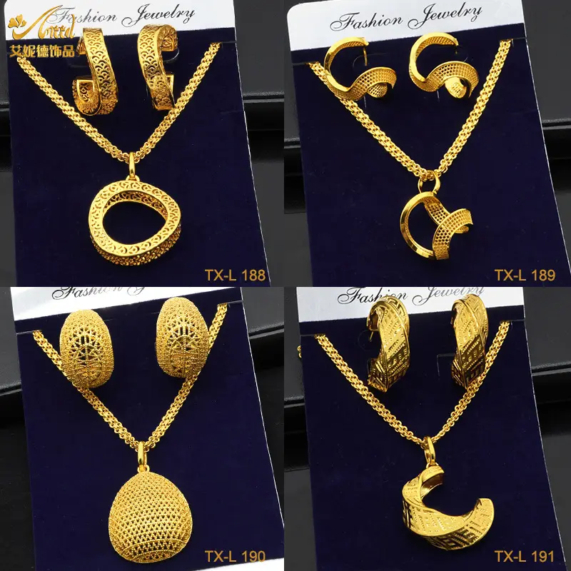 Indien Dubai Schmuck Sand Gold gedreht geometrische Halskette Ohrringe 24K Gold plattiert zweiteiliges Set Kupfer-Schmuck-Set