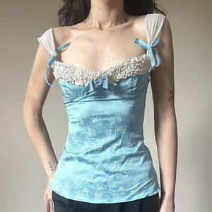 Débardeur en tricot respirant à fleurs de style français |   Détail de nœud sur le devant |   Costume formel d'été slim fit - Product Image 1