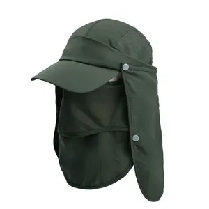 Sombrero de pesca unisex Protección solar UV al aire libre Sombrero de ala ancha con cubierta facial y solapa para el cuello