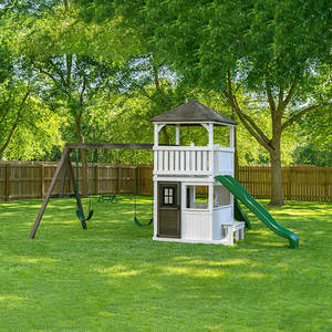 Parque Infantil Exterior con Columpio y Tobogán de Plástico, Set de Juegos con Marco de Escalada de Madera para Niños - Product Image 3