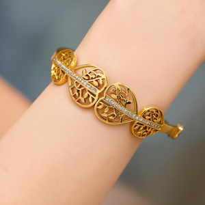 Fashion Bangle 316L Stainless Steel PVD Gold Plating With <b>Crystal</b> Inlay Elegant Design For Women Jewelry Accessory - Product Image 3