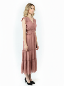 Vestido elegante sin mangas con cuello en V, volantes escalonados y encaje de malla - Product Image 5