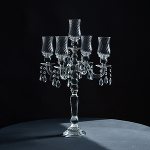 Vendita calda Vintage a 5 teste di cristallo di cristallo candelabro votivo candelabro per Tealight candele coniche per matrimonio centrotavola metallo - Product Image 1