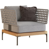 Ensemble de canapés d'extérieur en rotin PE et teck, canapé de loisirs en tissu imperméable pour villa, hôtel, patio, cour
