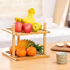 Double Layer Bamboo Fruit Rack Kitchen Storage Organizer For Fruit And <b>Vegetables</b> 8-11.9in Depth Multipurpose Desktop <b>Stand</b> - Product Image 1