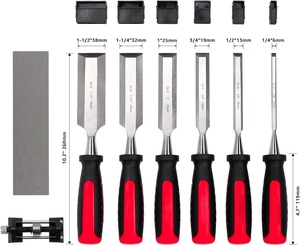 Peaktop – Ensemble de 6 ciseaux à <span class=keywords><strong>bois</strong></span> avec 1 <span class=keywords><strong>guide</strong></span> d'affûtage, 1 pierre à aiguiser, en acier au chrome-vanadium – Kit de 8 ciseaux à <span class=keywords><strong>bois</strong></span> de qualité supérieure - Product Image 2