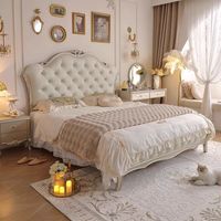 Lit double rembourré réglable de style français, esthétique luxueuse et discrète, en cuir de vachette pleine fleur, lit moelleux de qualité supérieure