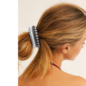 Elastici per Capelli a Spirale in <span class=keywords><strong>Metallo</strong></span> Argento Brillante, Fasce Elastiche a Cavo Telefonico, Legacci per Capelli a Spirale - Product Image 6
