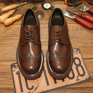 Printemps cuir véritable haut de gamme pur cuir de vachette chaussure couche supérieure cuir de vachette décontracté respirant semelle souple bloc derby chaussures pour hommes - Product Image 5