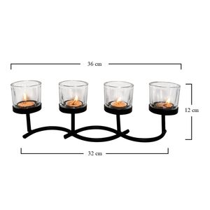 Set di Portacandele in Metallo con 4 Tazze in Vetro per Tealight, Cornice Nera, Centrotavola Decorativo - Product Image 2