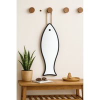 Miroir mural moderne en forme de poisson, cadre noir, miroir décoratif suspendu en corde pour salle de bain