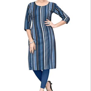 Más vendidos Blue Crepe Kurti Nueva moda de manga corta impresa étnica ropa informal para fiesta festiva indio paquistaní - Product Image 1