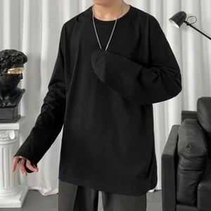 T-shirt à manches longues ample en coton tricoté uni avec élasthanne pour homme, collection automne-hiver, vente en gros - Product Image 3