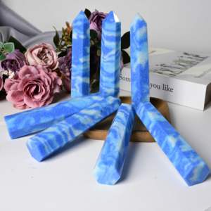 Pierres de guérison en gros, sphère et tour en cristal poli, pierre à veines bleues, pour décoration, cadeau - Product Image 1