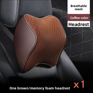 Coussin de soutien lombaire et cervical en mousse à mémoire de forme et cuir artificiel pour appuie-tête de voiture, avec maille latérale - Product Image 2