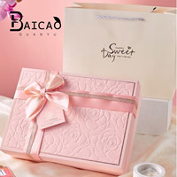 Grande boîte cadeau rose premium au toucher doux, boîte vide européenne pour savon et bonbons de mariage, emballages de dragées de mariage en gros