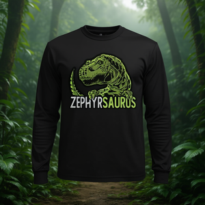 T-shirt à manches longues personnalisé Zephyr Saurus avec nom de dinosaure T-Rex, t-shirt promotionnel personnalisable - Product Image 1