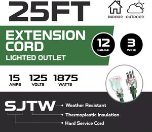 สายต่อพ่วงสำหรับงานหนักกลางแจ้ง15A 25FT 12AWG sjtw IP67ตัวนำทองแดงกันน้ำรับประกัน12เดือน - Product Image 2