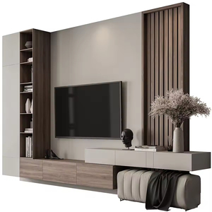 Mobile TV in Legno su Misura per <span class=keywords><strong>Soggiorno</strong></span>, Design Moderno e Modulare con <span class=keywords><strong>Vetrina</strong></span> e Spazio di Archiviazione - Product Image 1