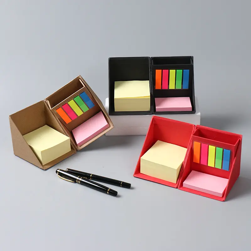 Suporte de caneta em cubo dobrável, logotipo personalizado, suporte pegajoso note, bloco de notas, caixa com suporte para caneta