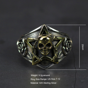 Gerçek saf 925 ayar gümüş Viking halkası kafatası Pentagram gotik Punk Rock gül çiçek oyma Resizable erkekler ve kadınlar için kadın - Product Image 2