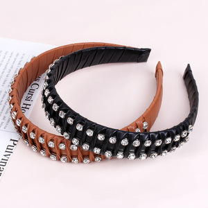 Hua Liyu Bandeaux en cuir pour femmes avec strass rose, violet, blanc, marron, couvre-chef tendance pour femmes - Product Image 3