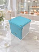 Boîte à gâteau carrée bleu ciel moyen, laminage mat, portable, semi-transparente en PET et carton avec couvercle en papier, écologique et recyclable