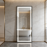 Miroir sur pied pleine longueur Source Factory avec éclairage LED intelligent, cadre métallique carré, design moderne, décoration intérieure