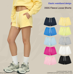 <b>Elastic</b> <b>Waistband</b> 350G Fleece Loose <b>Shorts</b> With Drawstring And Pockets Solid Color Casual <b>Men's</b> <b>Short</b> <b>Shorts</b> - Product Image 1