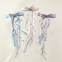 Nouvelles pinces à cheveux populaires avec longs nœuds à pampilles, ruban français et perles, style ballet, pour mèches latérales, accessoires pour franges de filles mignonnes