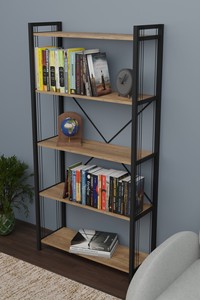 Estantería de 5 niveles de aglomerado y metal para sala de estar, sin respaldo, diseño sencillo, mueble para el hogar - Product Image 2