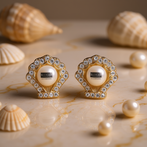 Boucles d'oreilles clous Suli Cado en forme de coquille, plaqué or 18 carats, perle de culture blanche AAA, sertissage clos, bijoux de luxe pour femme, pour mariage - Product Image 2